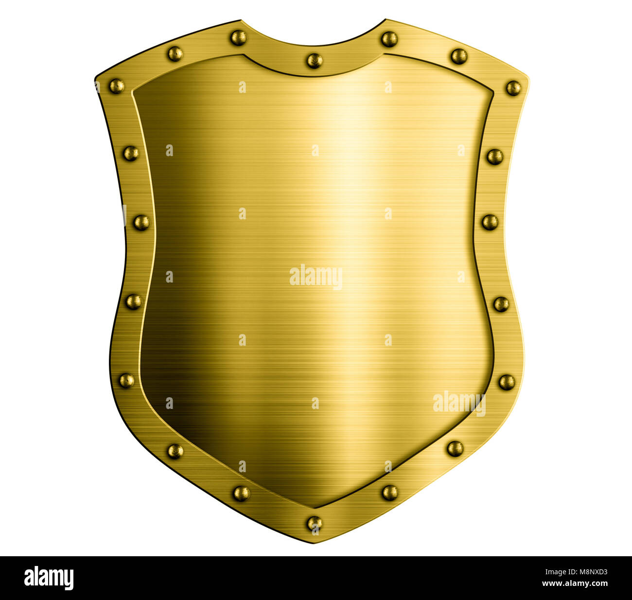 Metallo oro medievale scudo isolato 3d illustrazione Foto Stock