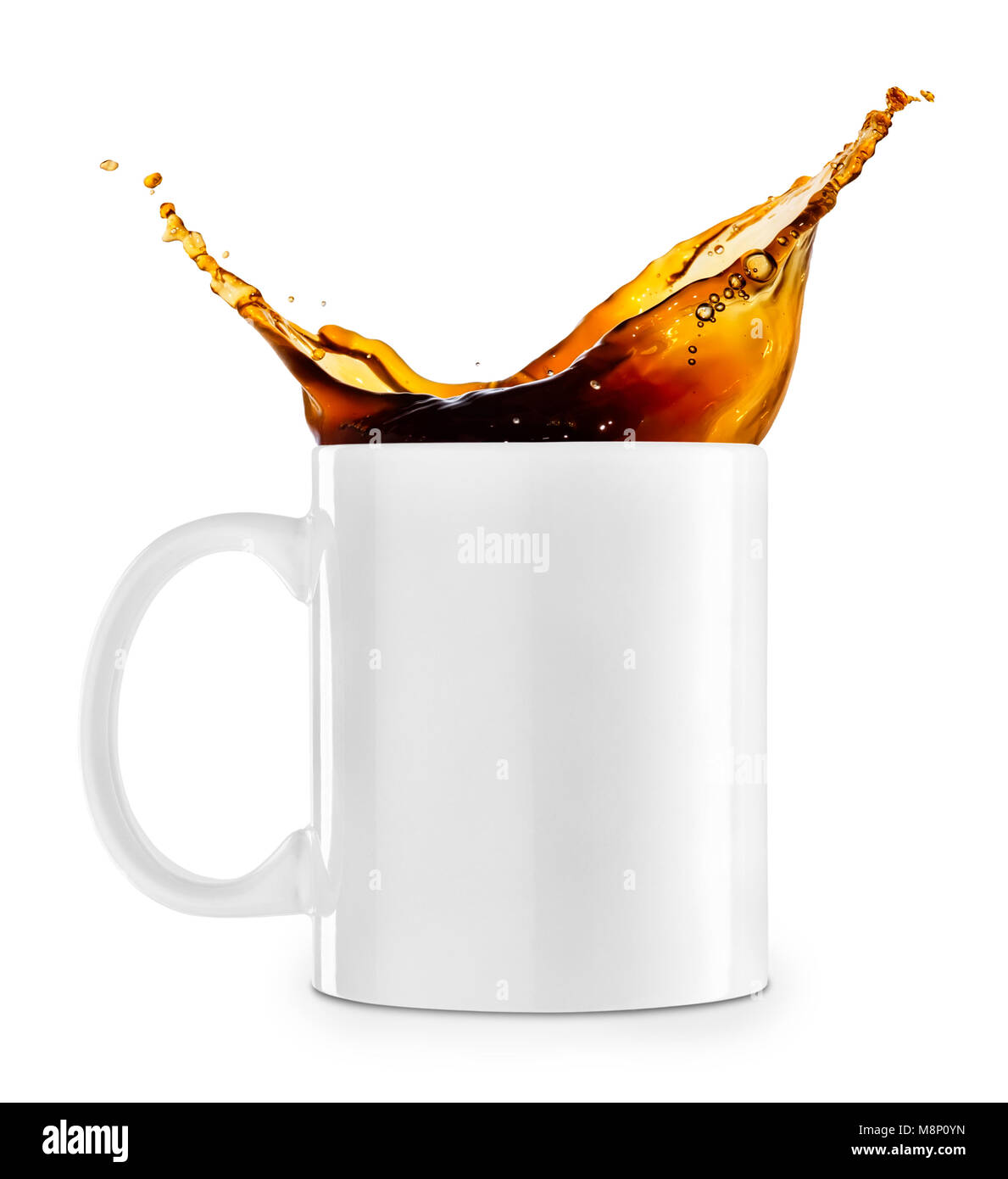 La fuoriuscita di caffè in tazza Foto Stock
