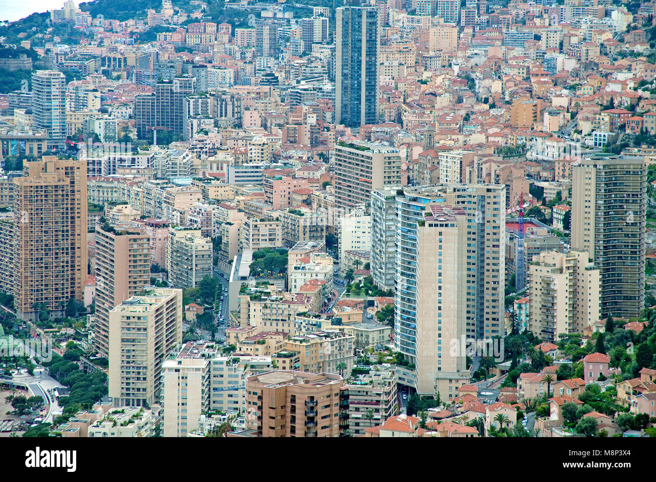 Massa di case, vista sulla città di Monaco, lo spazio negativo, Monaco-Ville, Principato di Monaco, Europa Foto Stock