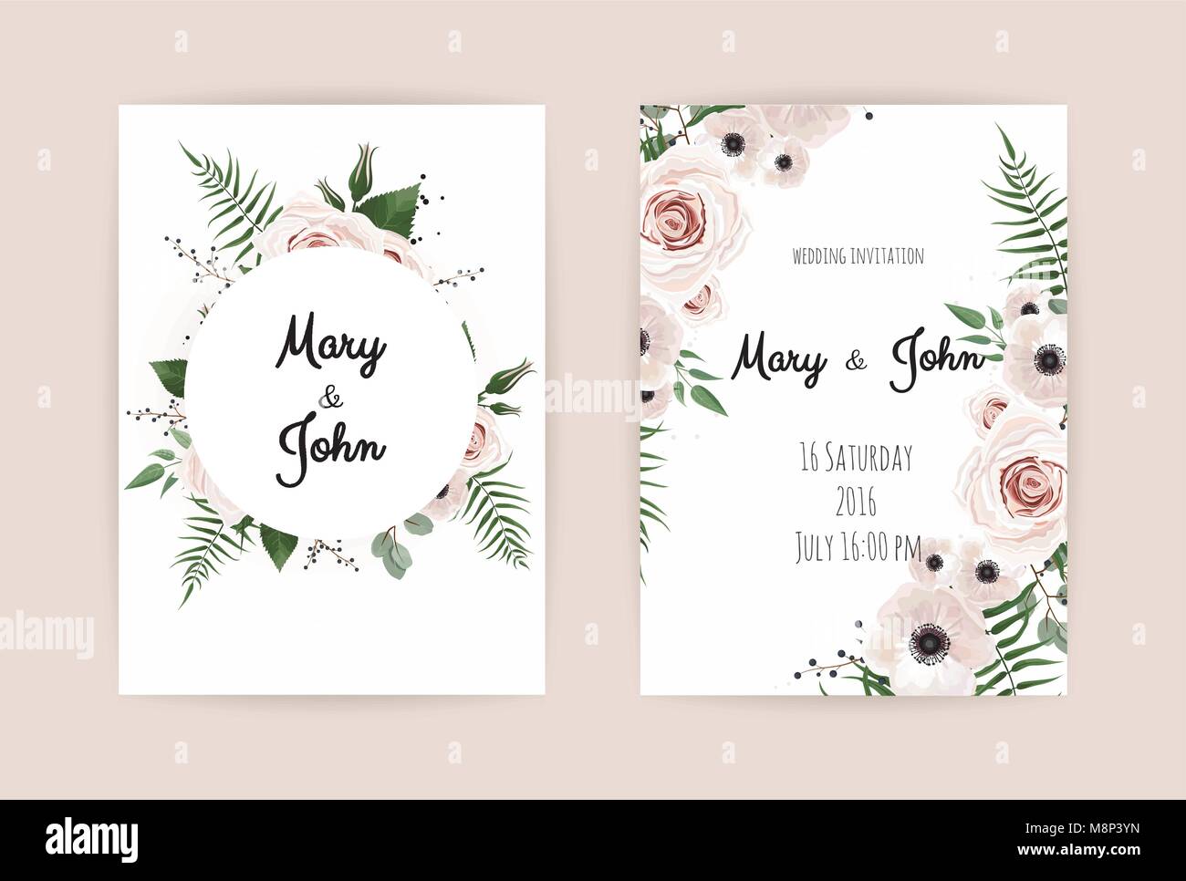 Sfondo di matrimonio con fatti a mano elementi floreali. Wedding moderna collezione.illustrazione vettoriale. Illustrazione Vettoriale