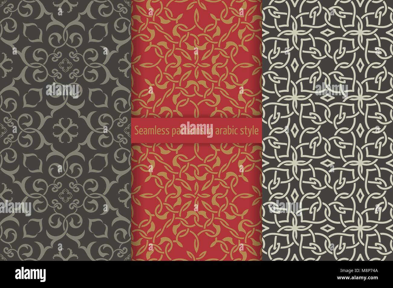 Serie di modelli senza giunture in stile arabo. Sfondi astratti. Texture islamica. Ripetendo le piastrelle con interseca le linee di curvatura. Elemento vettore di gr Illustrazione Vettoriale