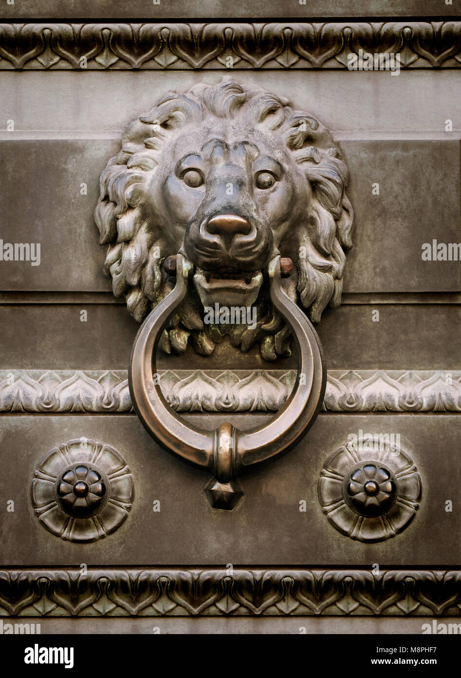 Battente Porta Testa Di Leone In Lega Di Zinco - Maniglia Decorativa Per Mobili E Porte 158x117 Mm - Foto 7