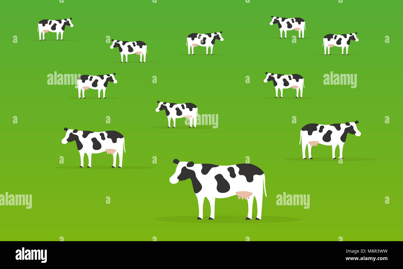 Gruppo di vacca in sfondo verde, animale illustrazioni. Foto Stock