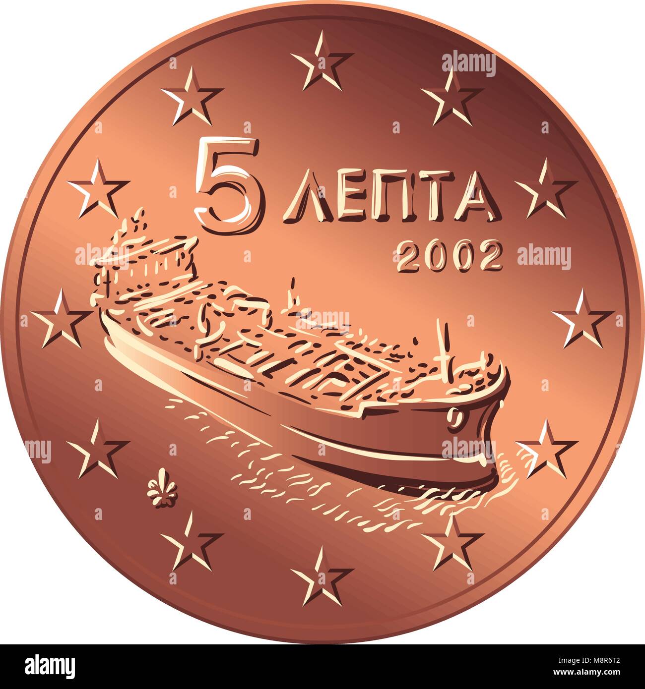 Vettore denaro greca Moneta di bronzo di 5 centesimo di euro Illustrazione Vettoriale