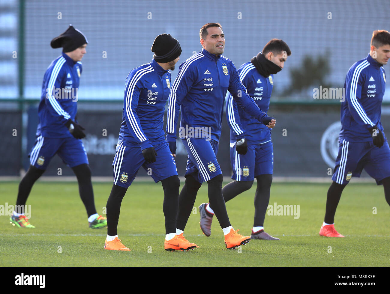 Gabriel Mercado (centro) dell'Argentina durante una sessione di allenamento  presso la City Football Academy di Manchester. PREMERE ASSOCIAZIONE foto.  Data foto: Lunedì 19 marzo 2018. Vedi la storia del PA calcio Argentina.