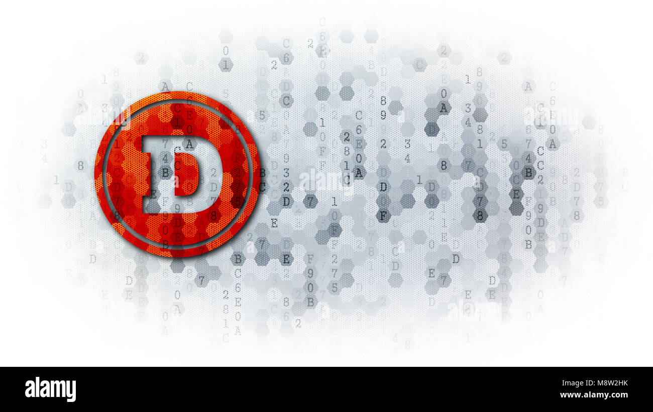 Dogecoin - pittogramma su sfondo digitale. Foto Stock