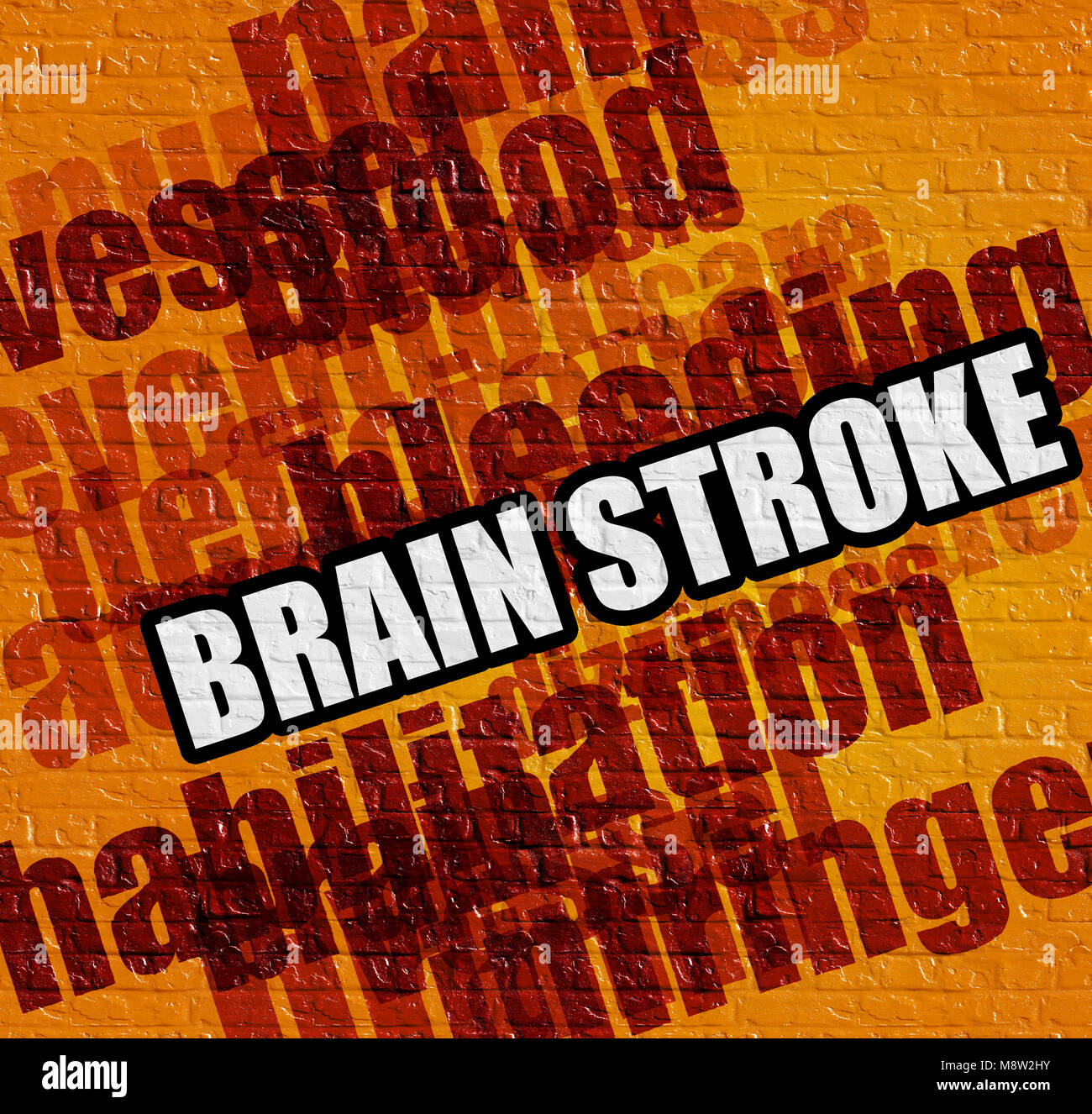 La medicina moderna del concetto: Corsa del cervello sulla Brickwall giallo . Foto Stock