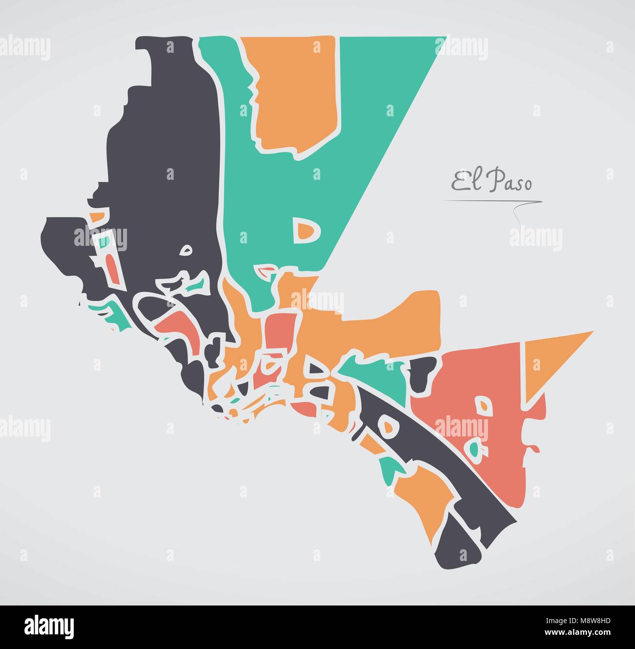 El Paso Texas mappa con i quartieri e di moderne forme rotonde Illustrazione Vettoriale