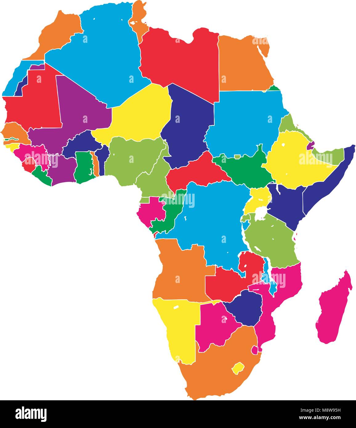 Africa colorata mappa vettoriale. Versione politico utilizzabile per travel marketing immobiliare e l'istruzione. Illustrazione Vettoriale
