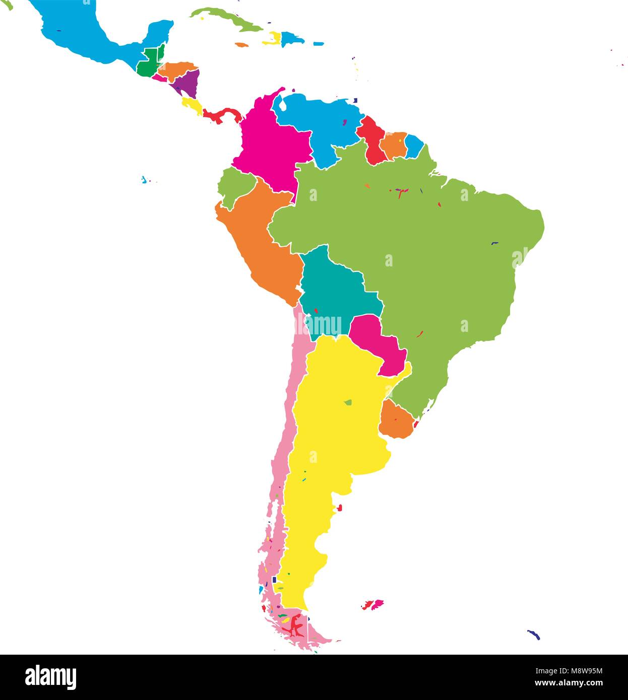 Sud America colorata mappa vettoriale. Versione politico utilizzabile per travel marketing immobiliare e l'istruzione. Illustrazione Vettoriale