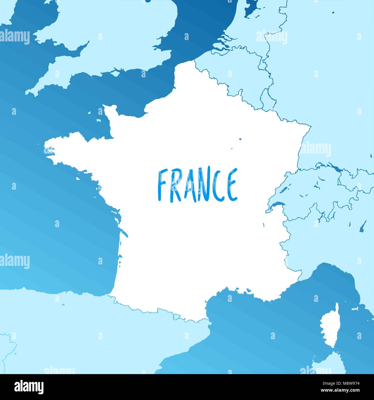 Francia mappa vettoriale. Due tonalità versione Silhouette. Ricchezza di dettagli per i confini, vicini di casa e le isole. Utilizzabile per travel marketing immobiliare e educat Illustrazione Vettoriale