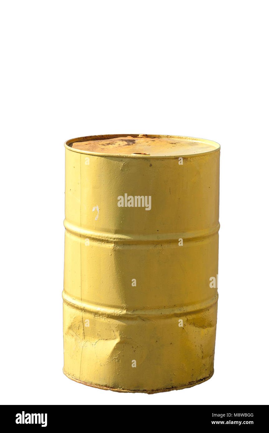Giallo arrugginito barile di petrolio Foto Stock