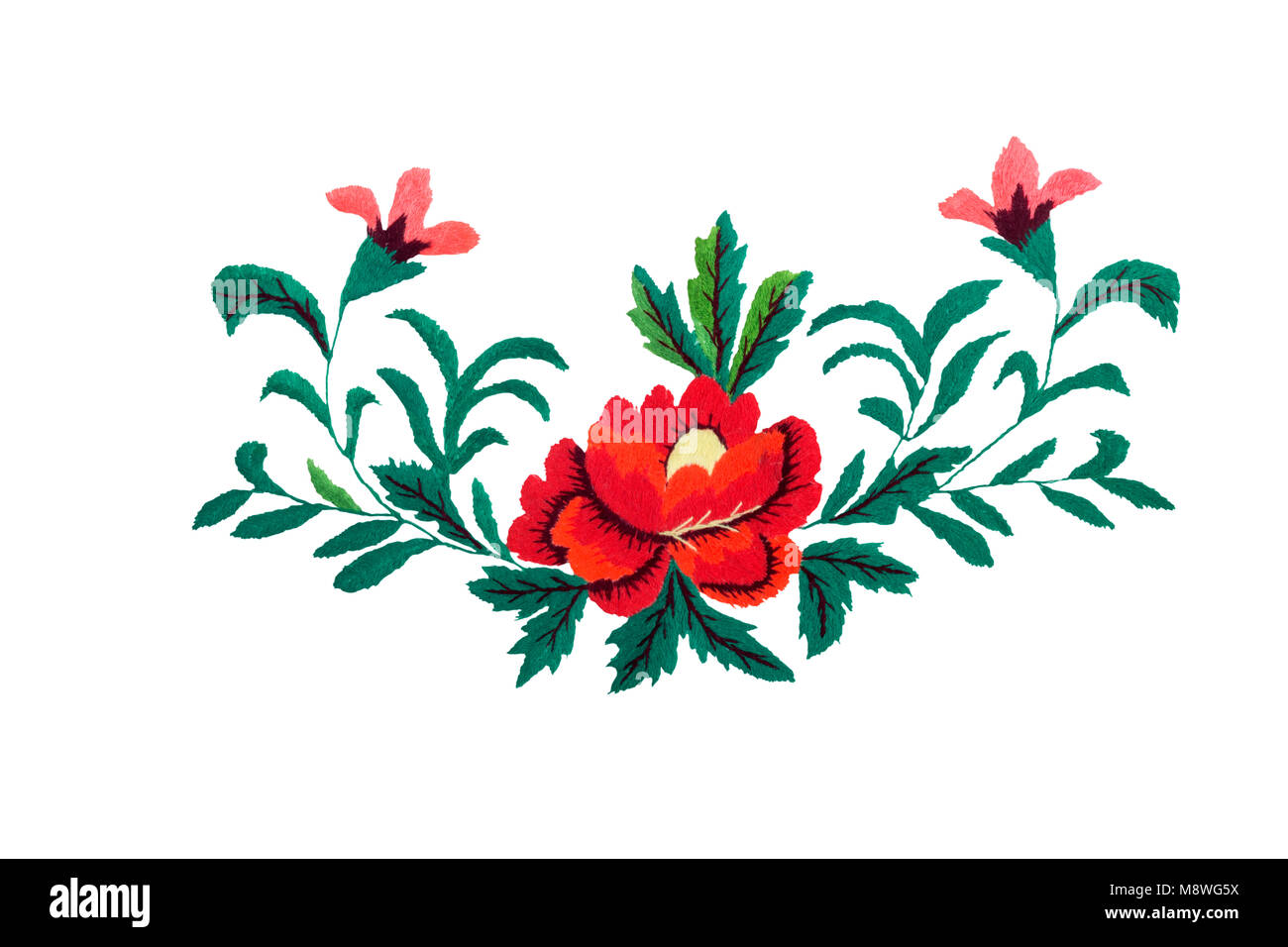 Craft: raso ricamato stitch fiori bellissimi. Foto Stock