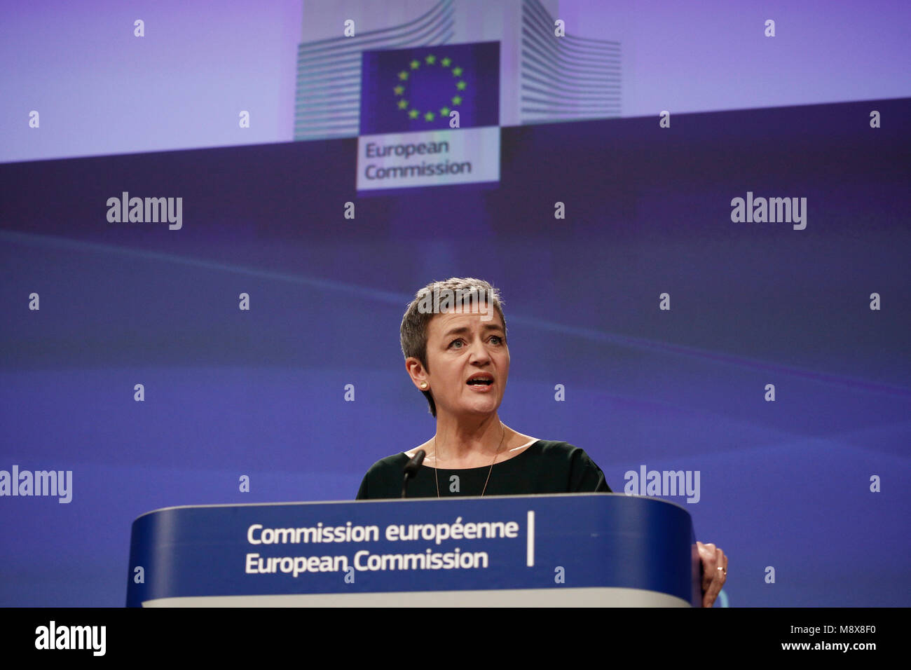 Bruxelles, Belgio. Xxi Marzo 2018. Il Commissario europeo alla concorrenza Margrethe Vestager tiene una conferenza stampa presso la Commissione europea presso la sede centrale. Alexandros Michailidis/Alamy Live News Foto Stock