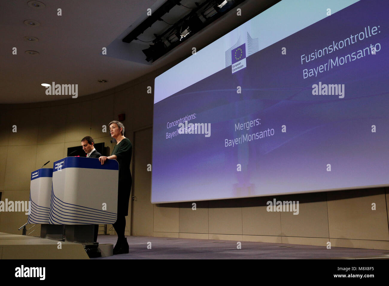 Bruxelles, Belgio. Xxi Marzo 2018. Il Commissario europeo alla concorrenza Margrethe Vestager tiene una conferenza stampa presso la Commissione europea presso la sede centrale. Alexandros Michailidis/Alamy Live News Foto Stock