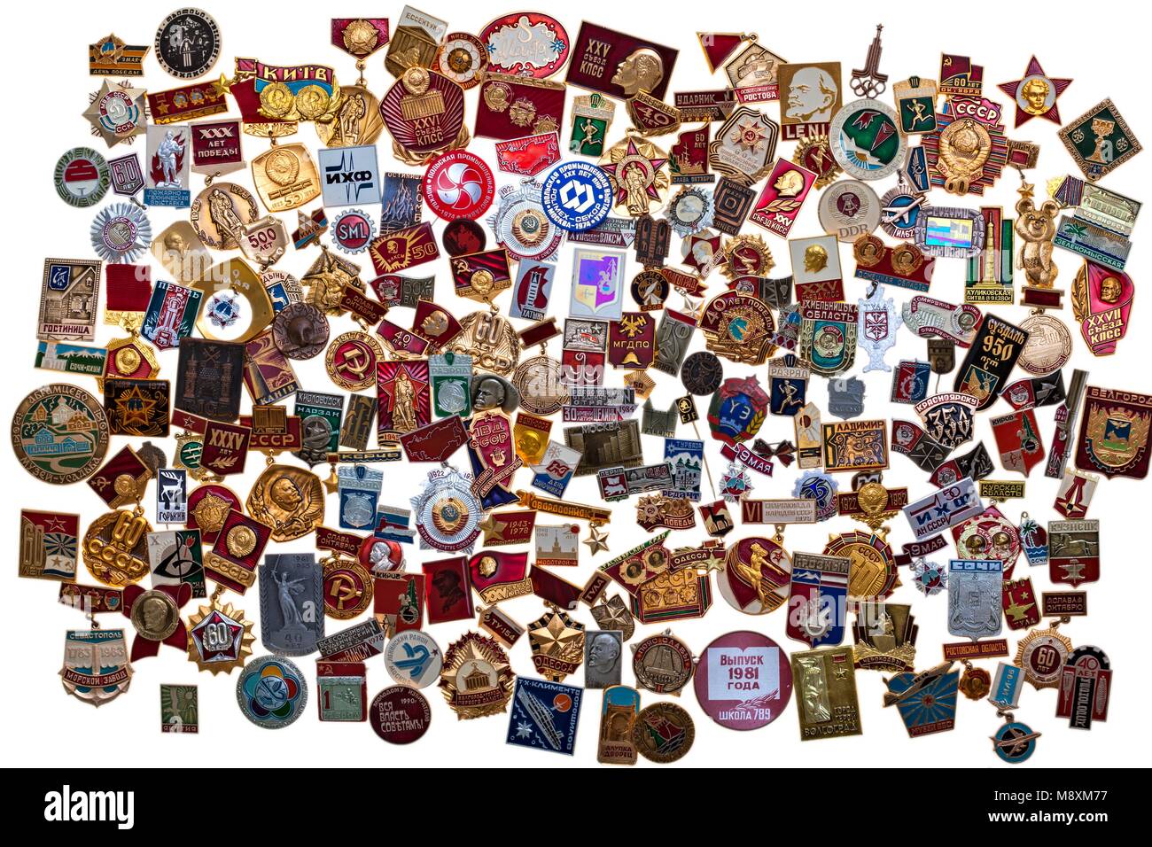Storia dell'URSS nel badge isolateded su sfondo bianco Foto Stock
