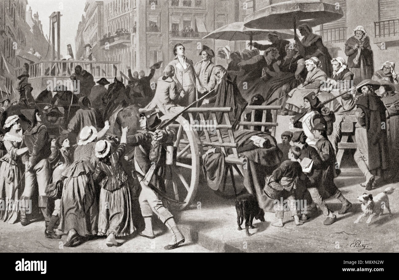 Girondists o Girondons essendo presi alla ghigliottina per l'esecuzione durante la Rivoluzione Francese. Da Hutchinson nella storia delle nazioni, pubblicato 1915 Foto Stock