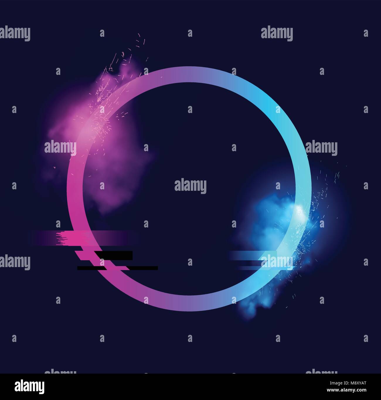 Un cerchio illuminato con scintille, fumo e un effetto di glitch. La minima illustrazione vettoriale design. Illustrazione Vettoriale