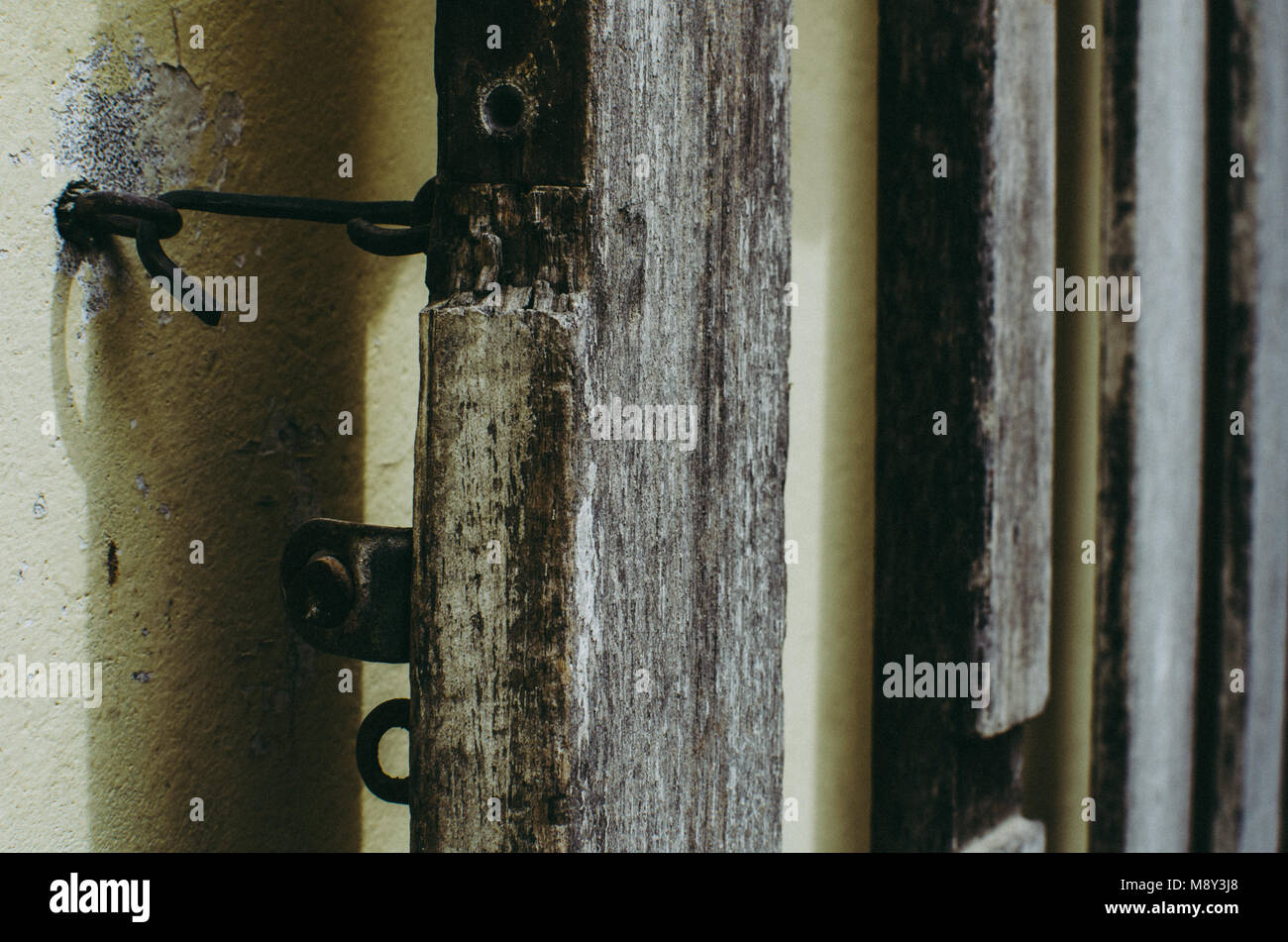 Porta di legno con cassaforte Foto Stock