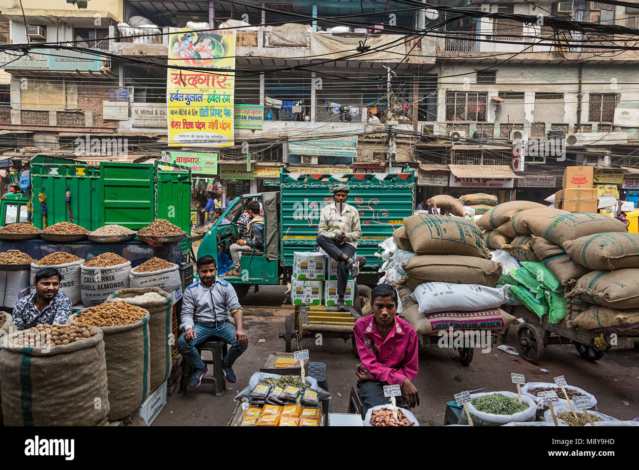 Il mercato delle spezie nella Vecchia Delhi Foto Stock