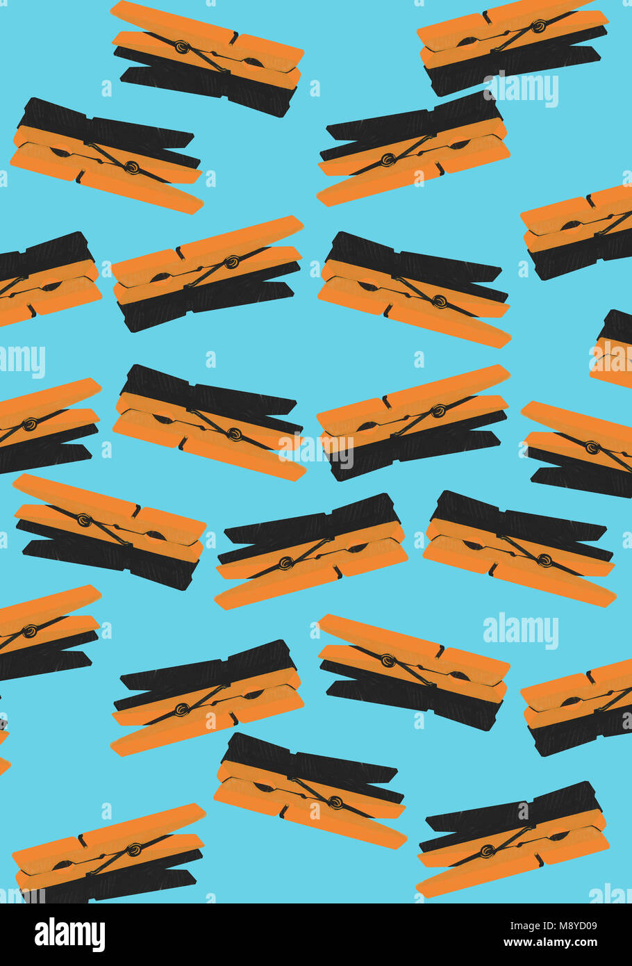 Oggetto Clothespins immagine sfondo blu Foto Stock