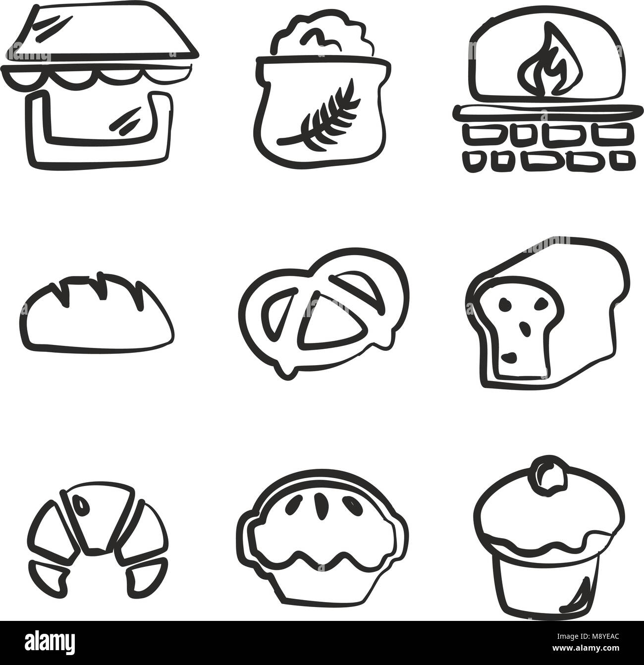 Icone di panetteria di Freehand Illustrazione Vettoriale