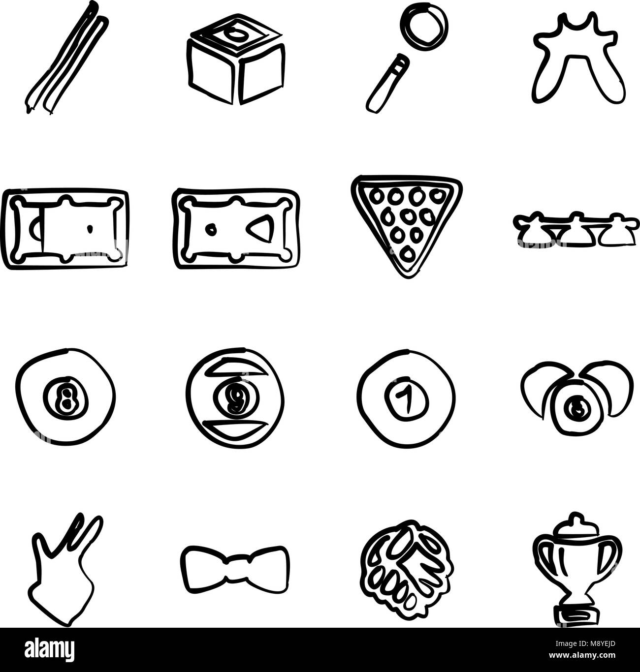 Biliardo icone di Freehand Illustrazione Vettoriale
