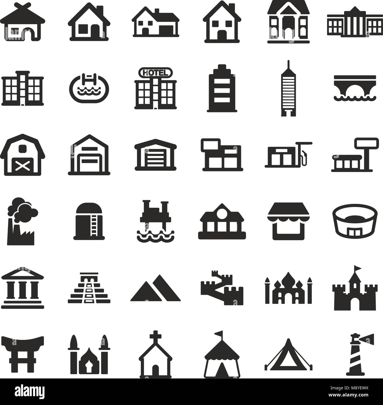 Icone di edifici Illustrazione Vettoriale