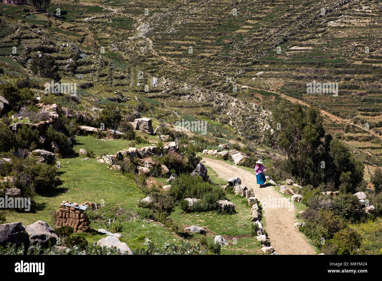 Isla del Sol sul lago Titicaca in Bolivia. È la più grande isola in alta altitudine lago Titicaca Foto Stock