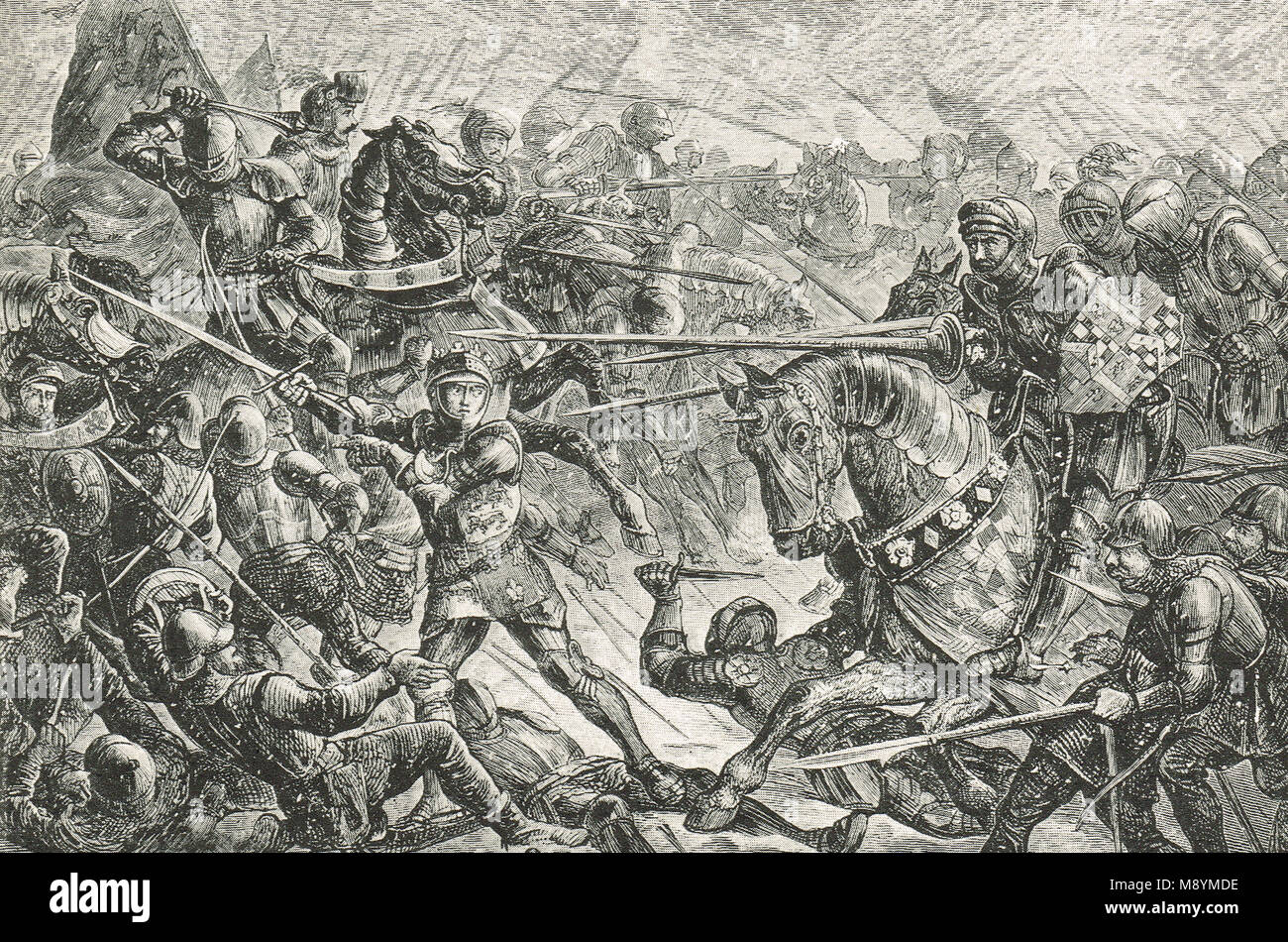La seconda battaglia di St Albans, 17 febbraio 1461, la battaglia delle guerre in inglese delle Rose Foto Stock