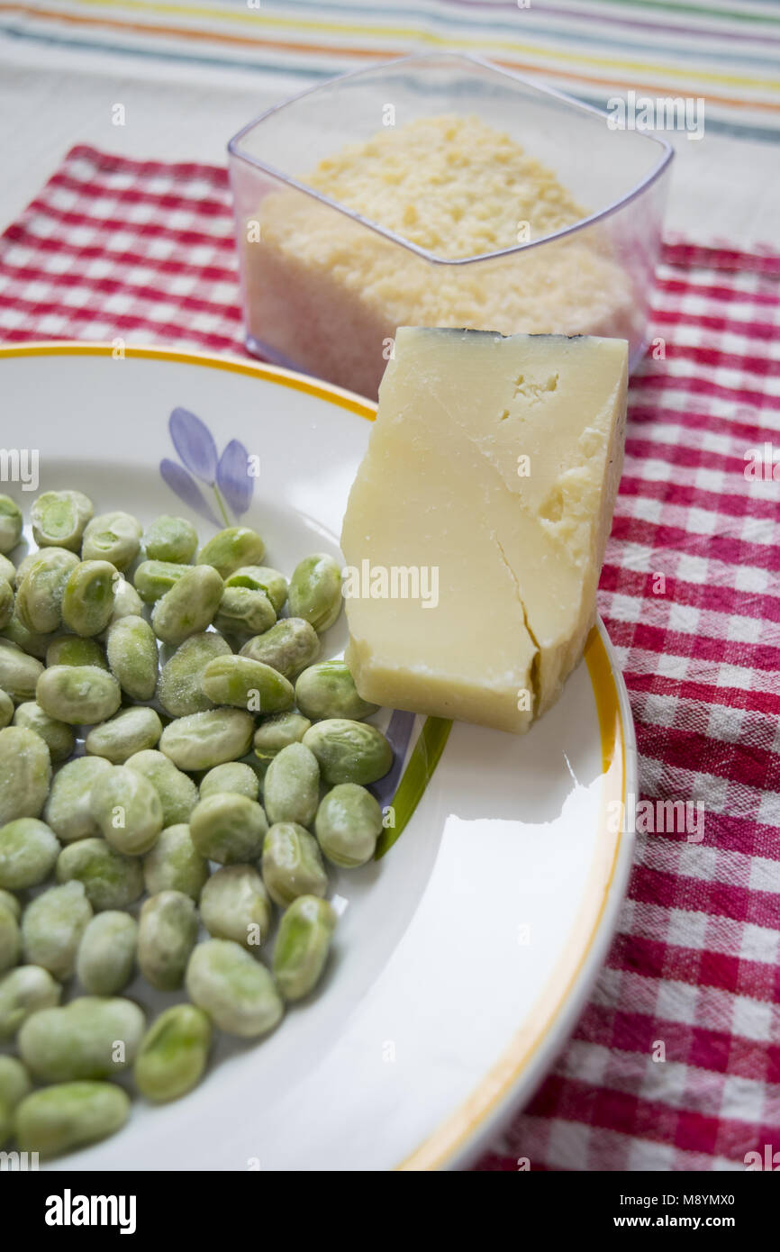 Fave e pecorino romano tradizionale pasto italiano per il primo giorno di maggio Foto Stock