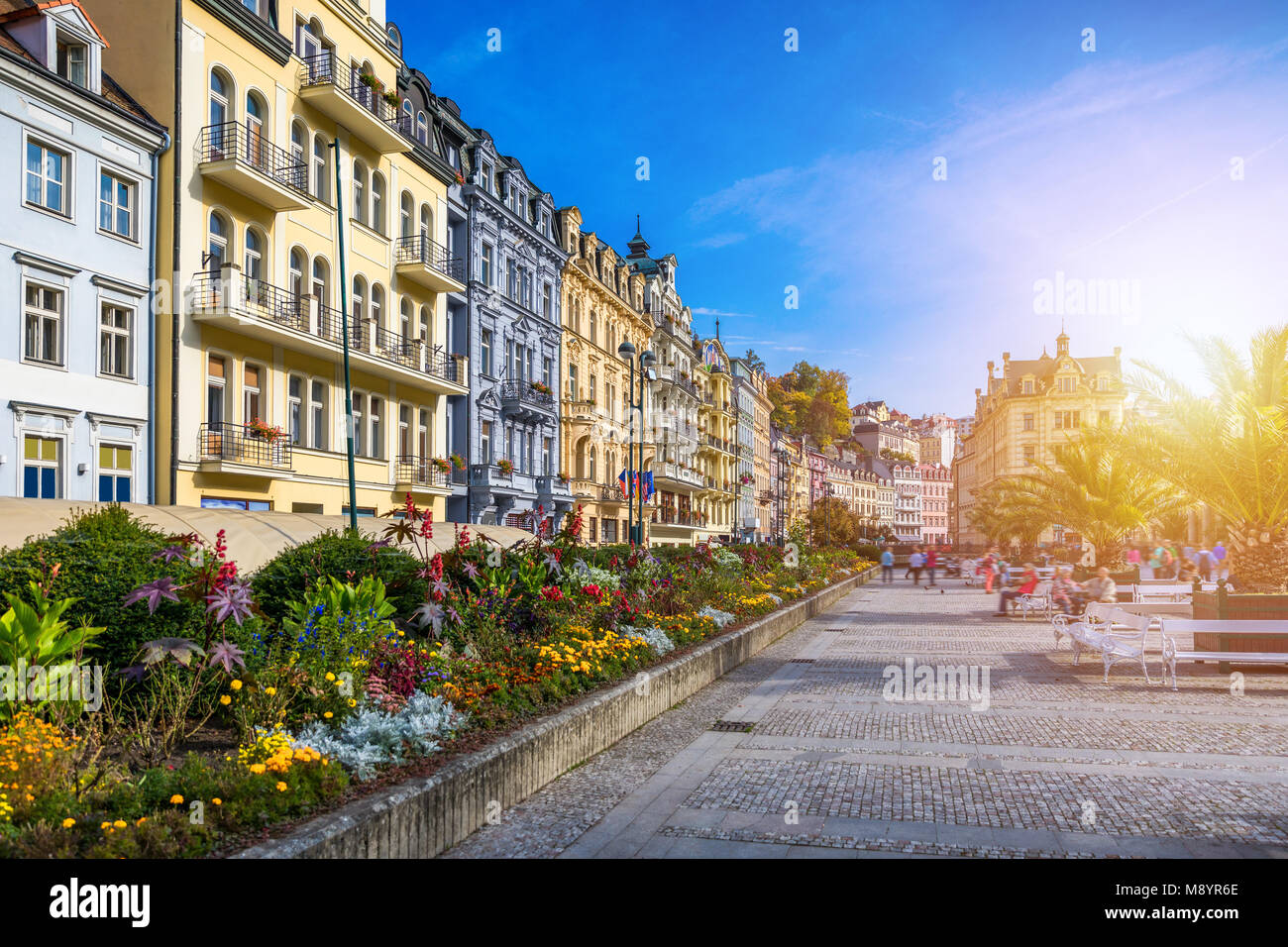 Architettura di Karlovy Vary (Karlsbad), Repubblica Ceca. È il più visitato la città termale della Repubblica ceca Foto Stock