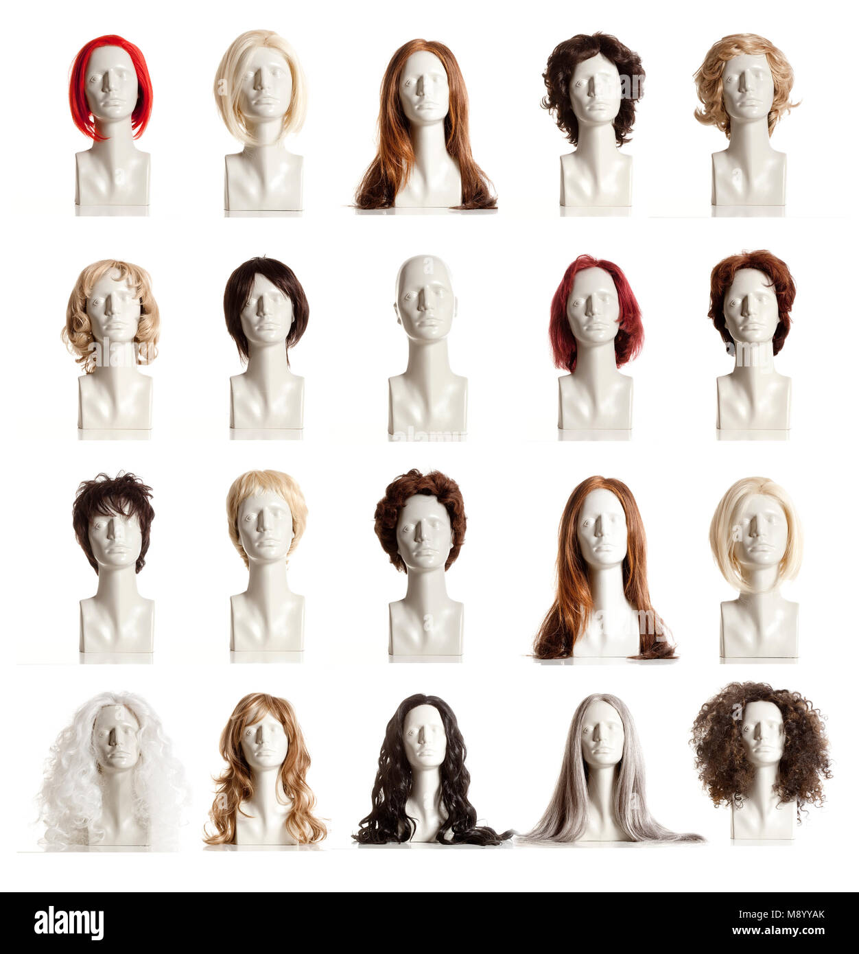 Composito della testa di modelle con parrucche Foto Stock
