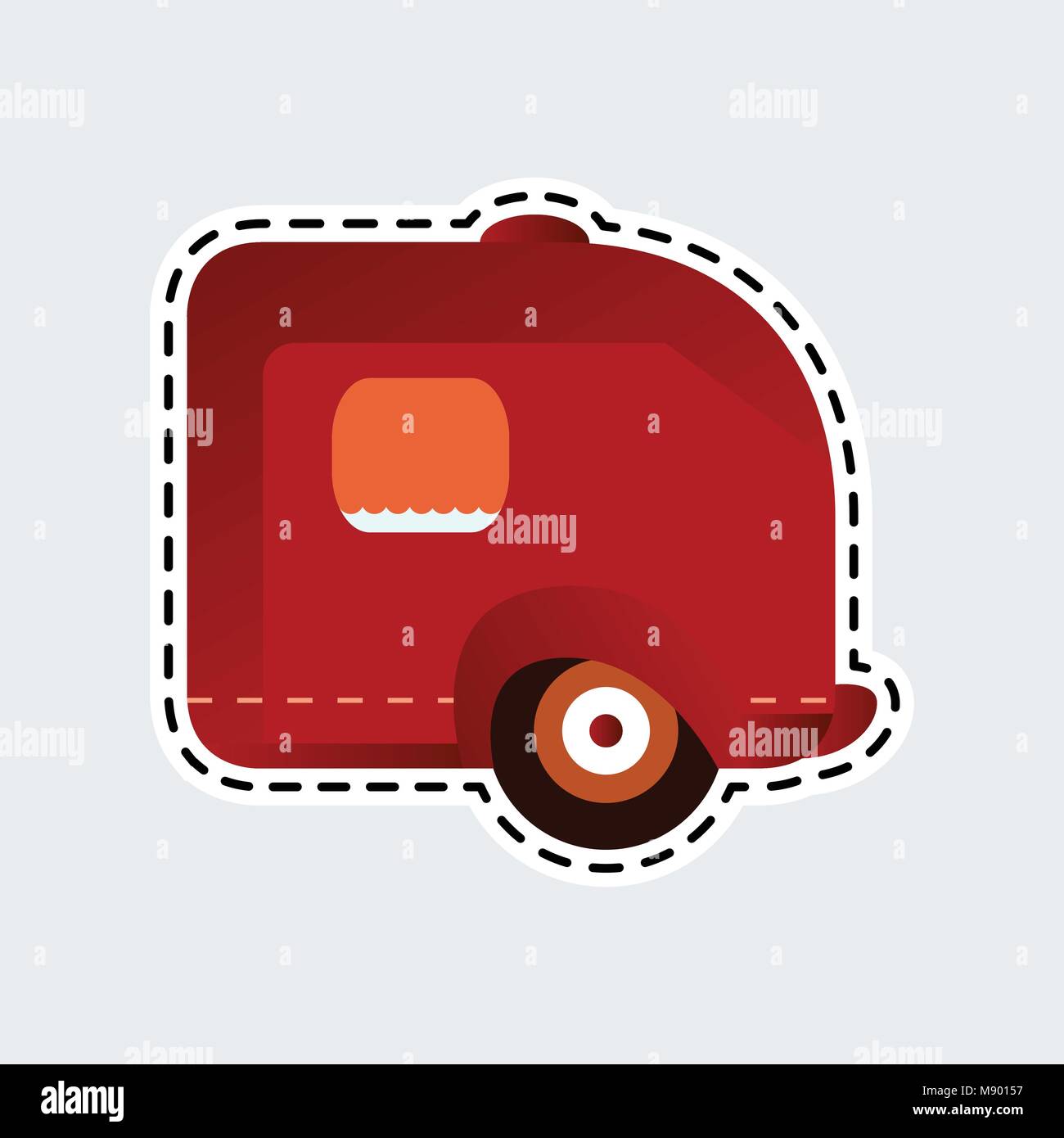 Vintage camping trailer in stile patch. Clip art per adesivo o il PIN. Illustrazione Vettoriale