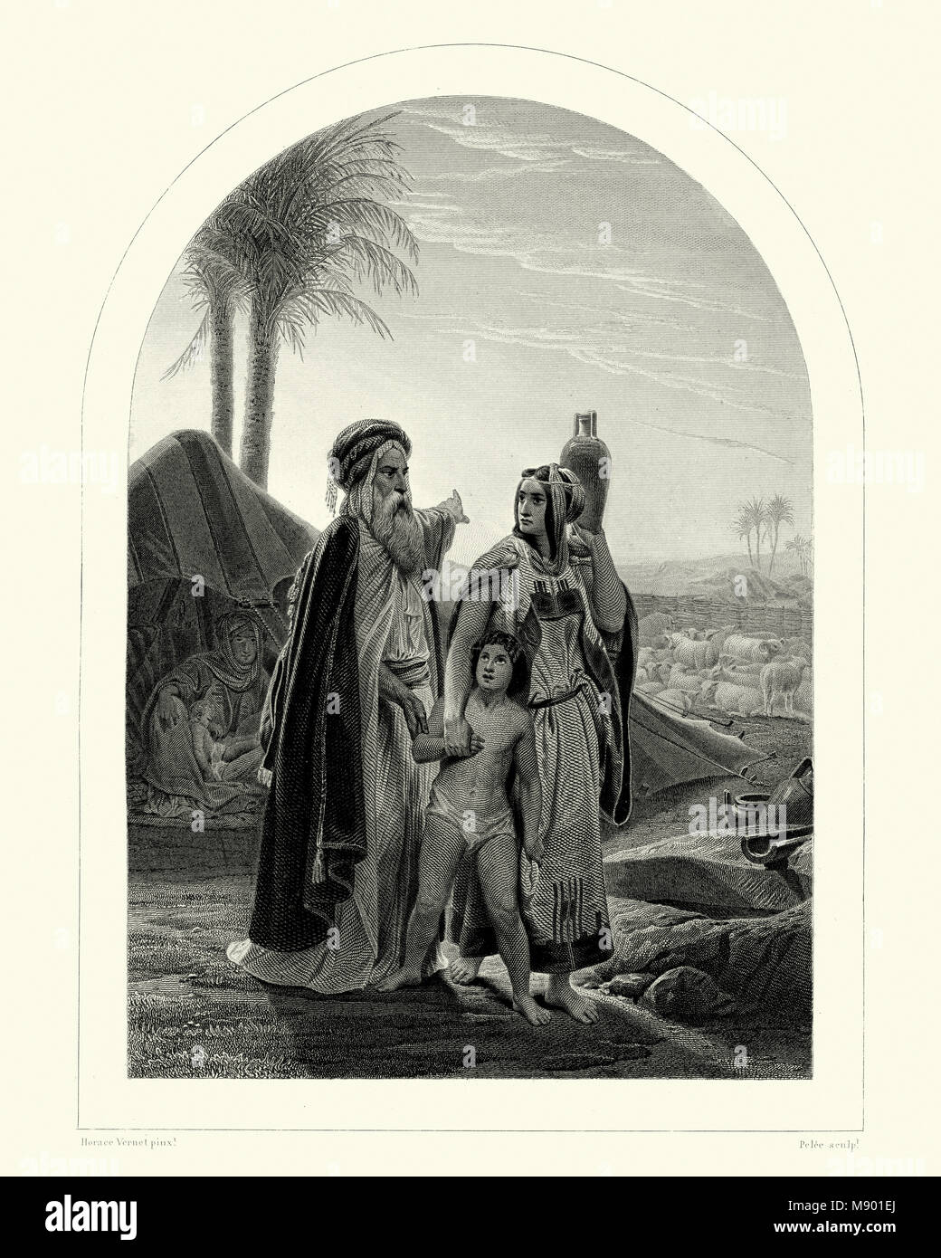 Una scena dal Vecchio Testamento, Abramo invia agar lontano. Foto Stock