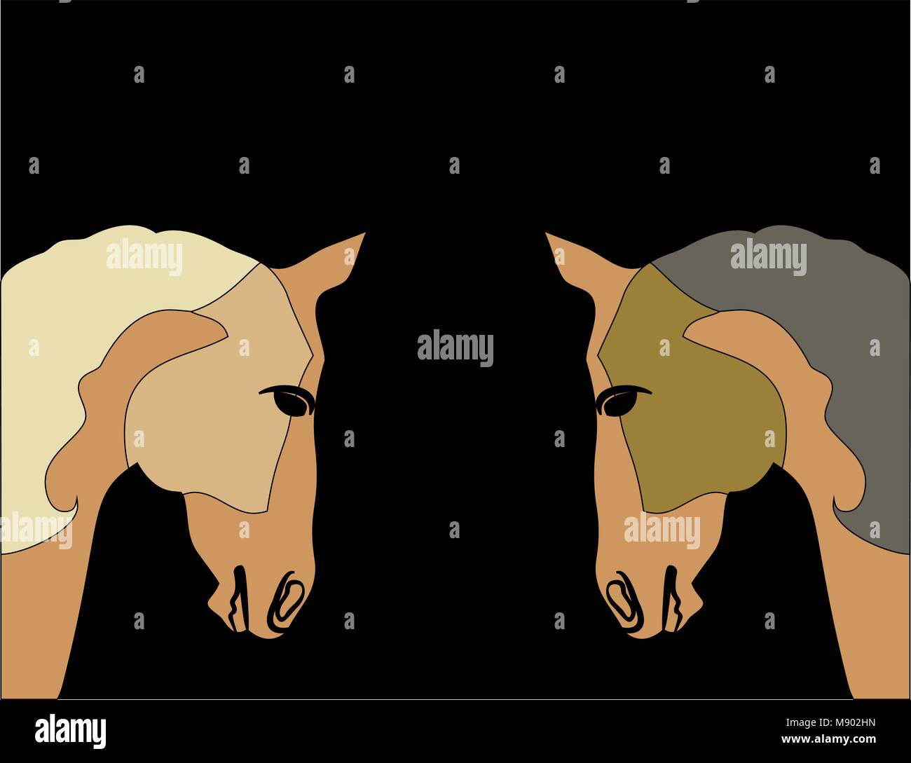 Carino silhouette muso di razza di cavalli arabi in colori marrone Illustrazione Vettoriale