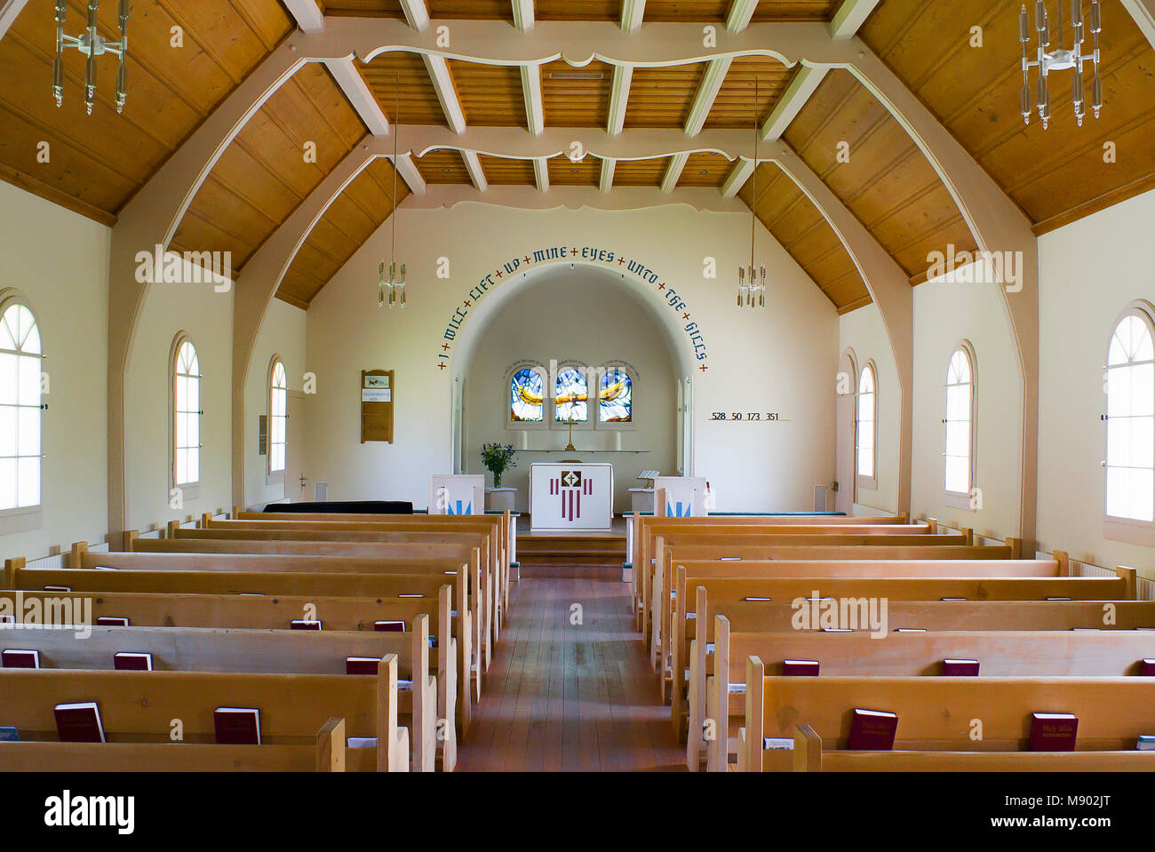 Interno del San Bernardo chiesa Anglicana nel villaggio di Wengen Oberland Bernese svizzera Foto Stock