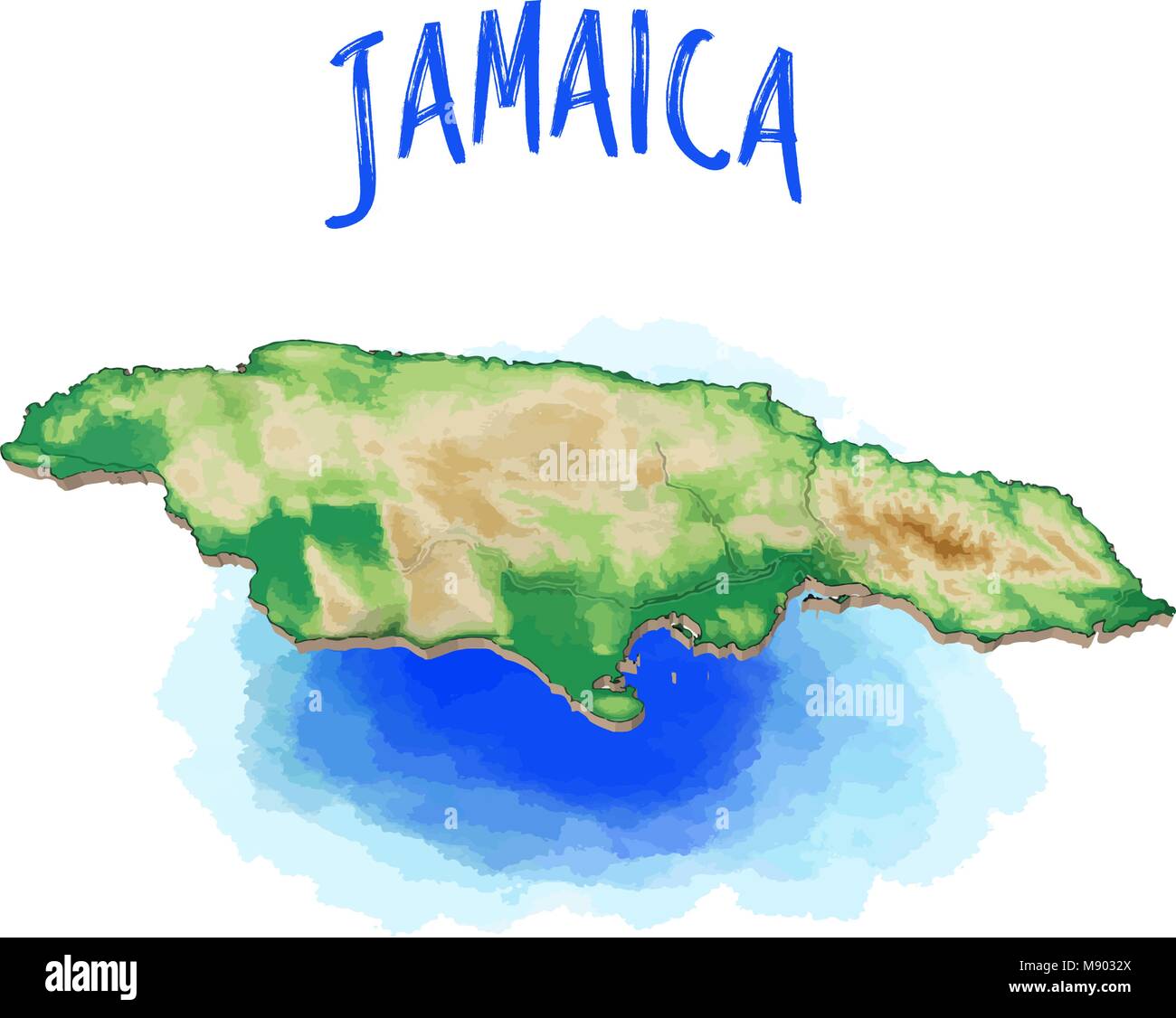 Mappa 3D della Jamaica - Caraibi - Illustrazione Vettoriale, topografiche versione. Utilizzare per Travel Marketing e produzione di stampa. Illustrazione Vettoriale