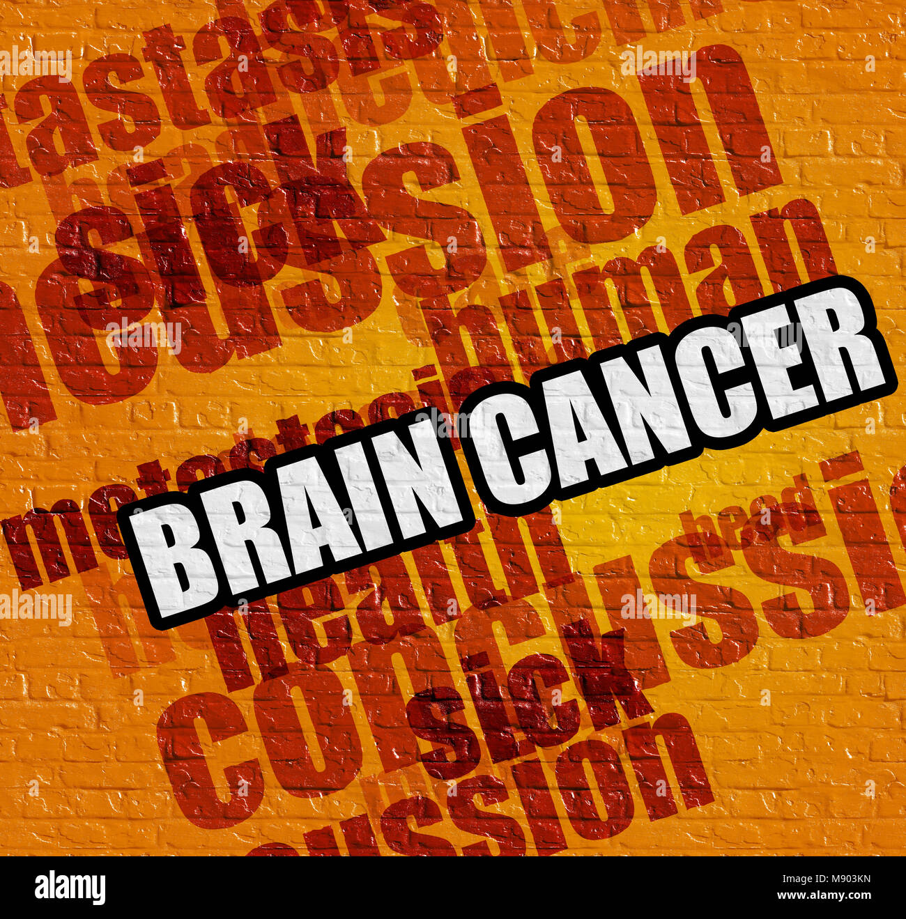 Il concetto di assistenza sanitaria: cancro al cervello sulla Brickwall giallo . Foto Stock