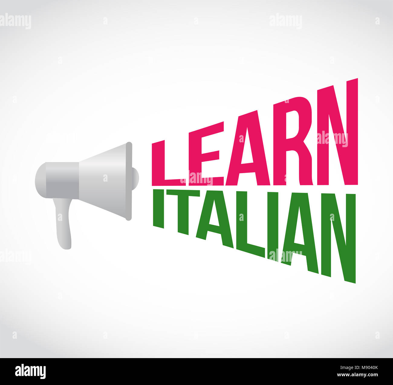 Imparare la lingua italiana altoparlante segno messaggio illustrazione grafica design su uno sfondo bianco Foto Stock
