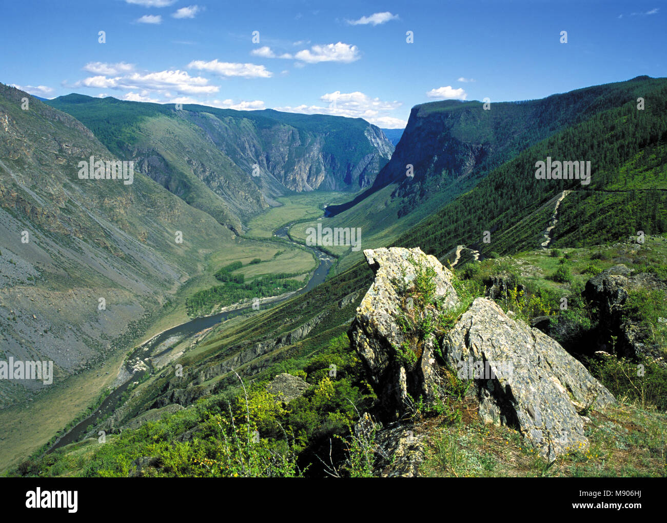 Katu-Yaryk Pass, Chulyshman river canyon. Montagne di Altai, Russia Foto Stock