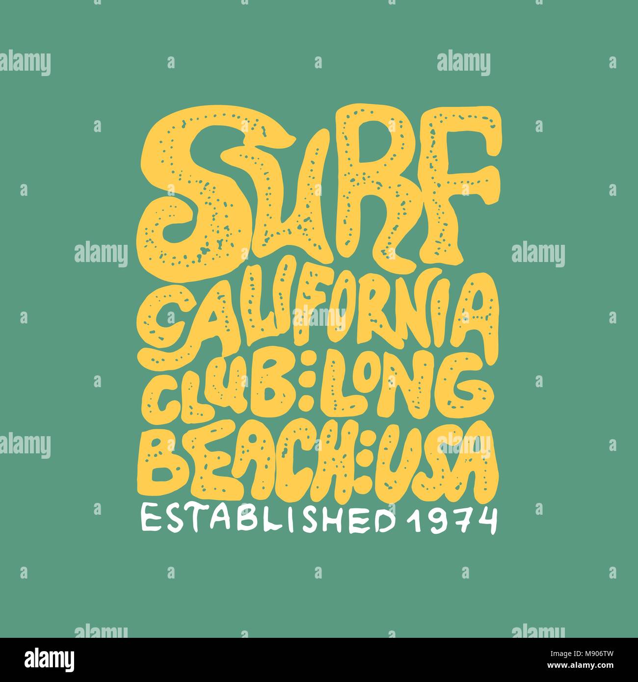 Surf badge e wave, palme e oceano. vintage retrò background. tropici e california, tavola da surf, estate sulla spiaggia e il mare. incisi emblema disegnato a mano. Banner o poster. sport nelle Hawaii. Illustrazione Vettoriale