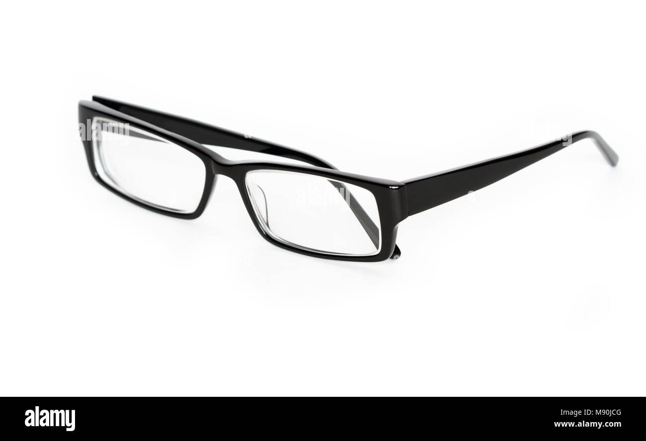 Moderni occhiali neri isolati su sfondo bianco Foto Stock