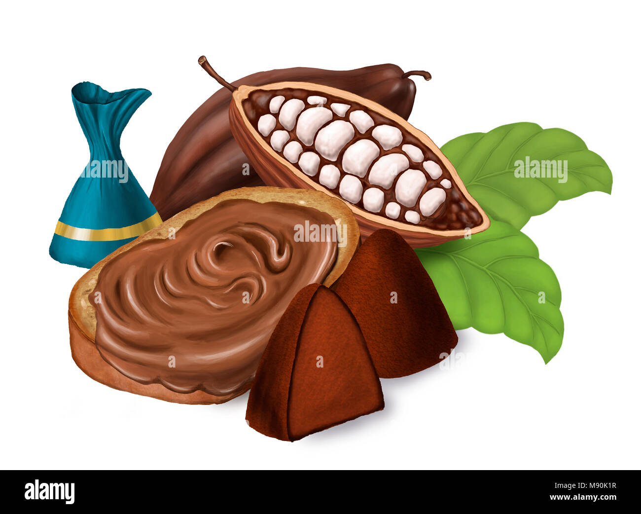 Tartufi dolci, pane con impasto di cioccolato e cacao. Isolato su bianco. Immagine raster. Foto Stock