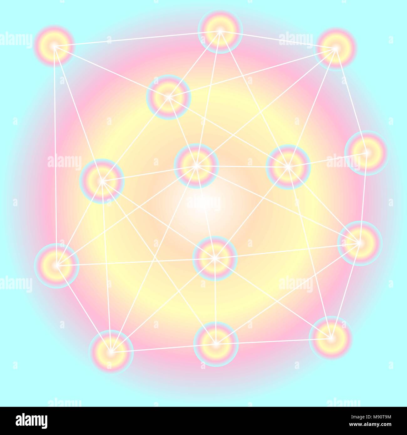 Modello di rete di pastello colorato cerchi (rappresentano multi-abilità o varietà caratteristiche). Illustrazione Vettoriale. Illustrazione Vettoriale