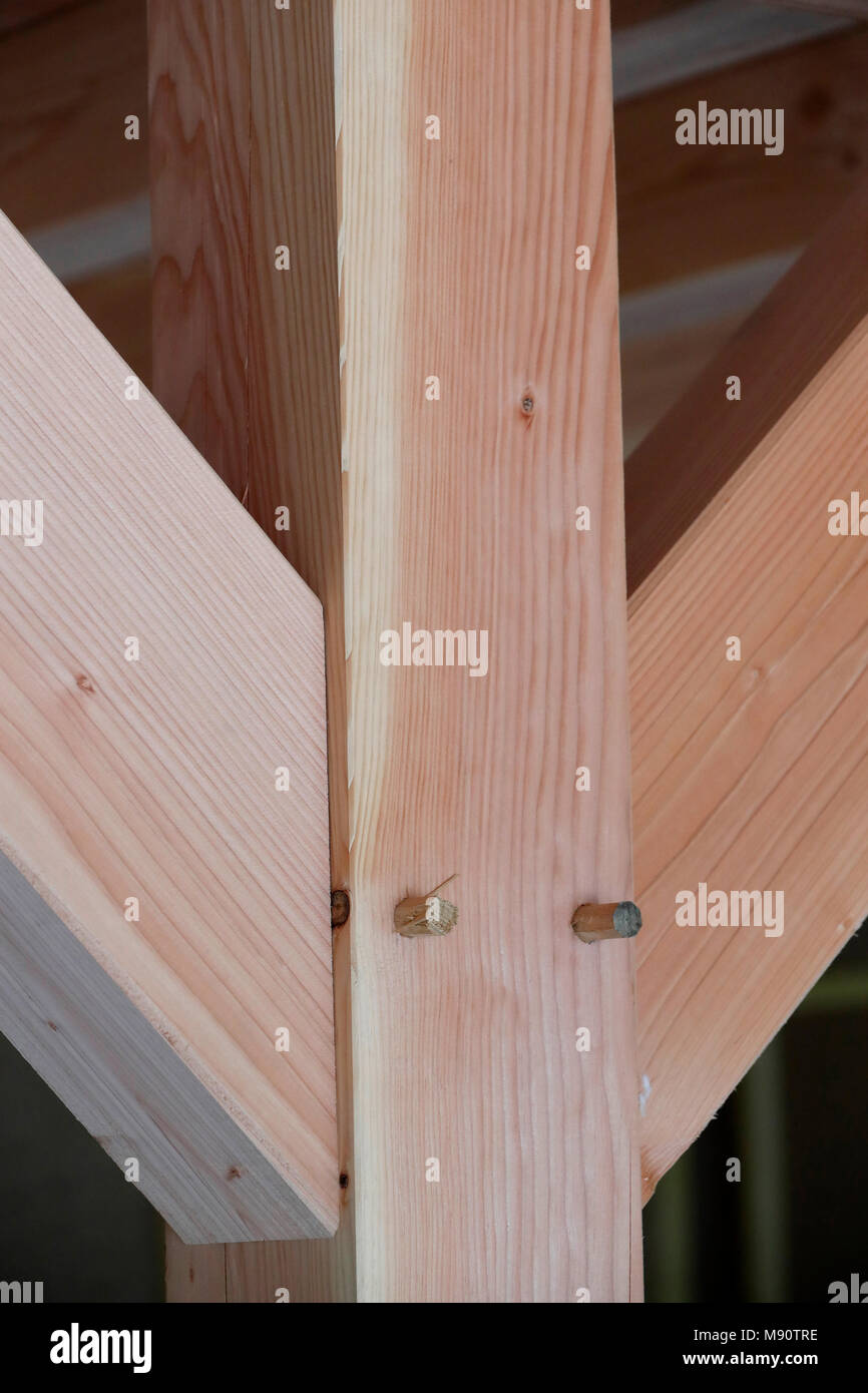Struttura in legno di casa in costruzione. Foto Stock