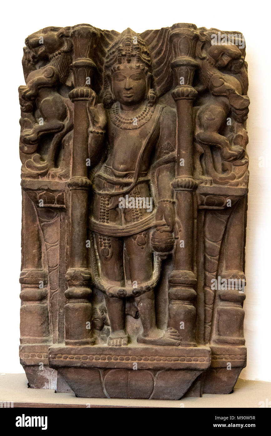 Museo Nazionale dell'India, New Delhi. Agni il dio del fuoco. Pratihara, decimo secolo D.C. Uttar Pradesh, pietra. India. Foto Stock