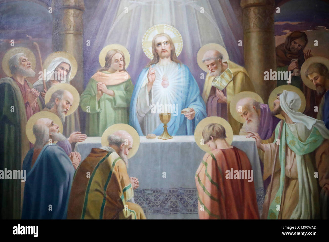 Chiesa Saint-Grat. L'Ultima Cena di Gesù con i suoi apostoli a Gerusalemme prima della sua crocifissione. Valgrisenche. L'Italia. Foto Stock