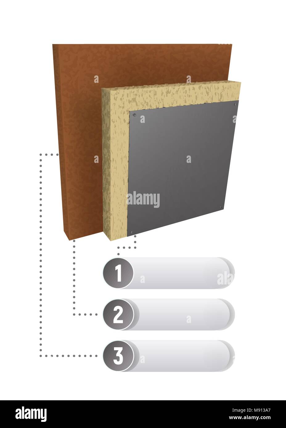 Schema di strati di isolamento termico della parete. Illustrazione Vettoriale