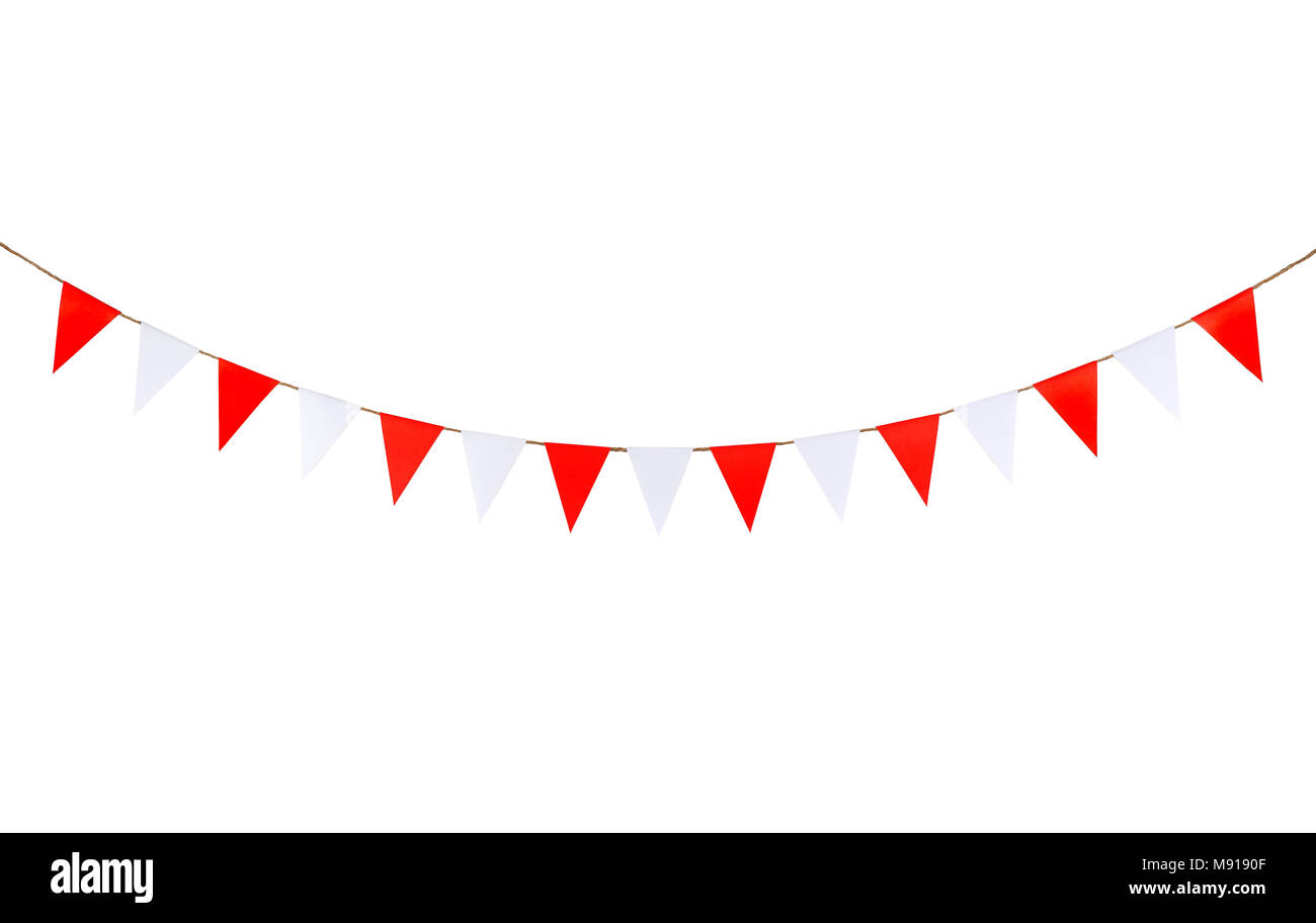 Carte di triangolo appeso sulla corda.sullo sfondo bianco. Foto Stock